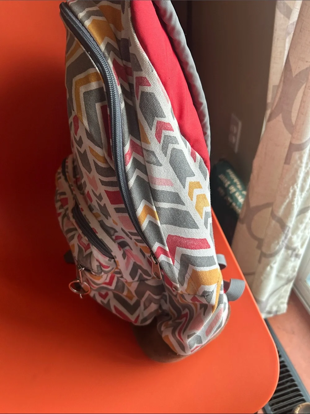 Jansport Chevron Pattern Backpack in Pink, Gray & Yellow